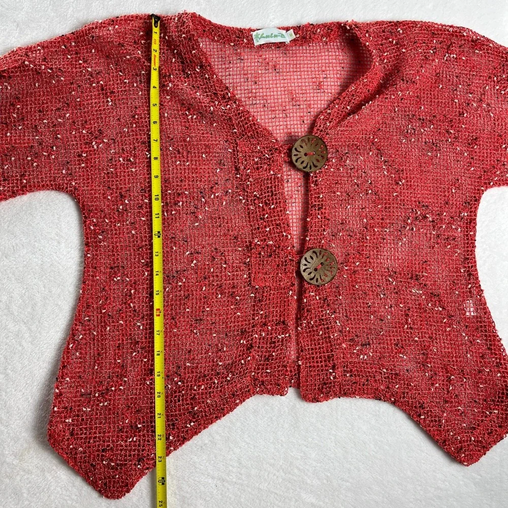 Kalu-B‎ Mesh Knit Cardigan Red Textured Cropped Boho Lightweight M